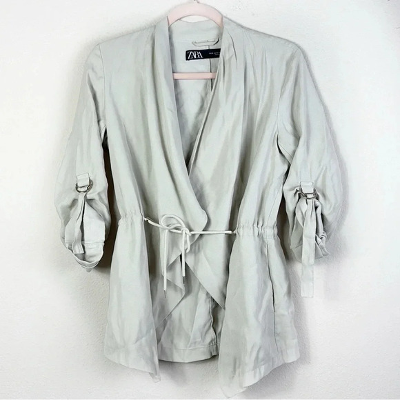 Zara Open Front Drawstring Waterfall Blazer Jacket in Beige size XS - Picture 14 of 16